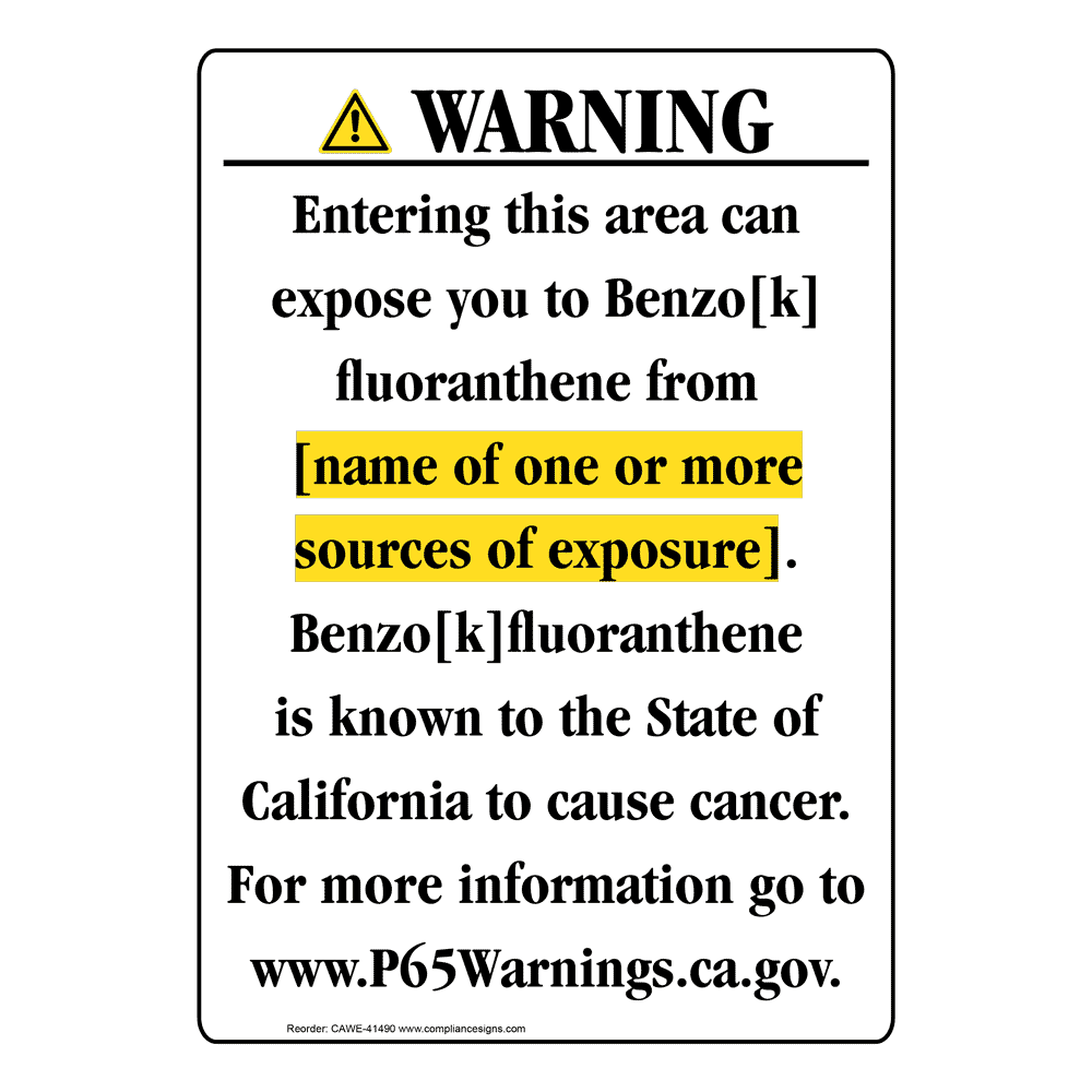 Portrait California Prop 65 Chemical Exposure Area Warning Sign CAWE-41490