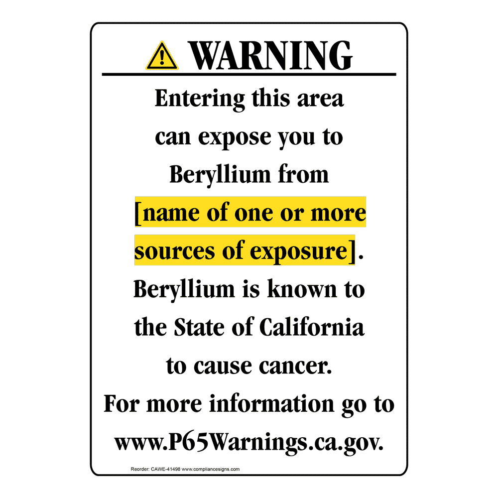 Portrait California Prop 65 Chemical Exposure Area Warning Sign CAWE-41498
