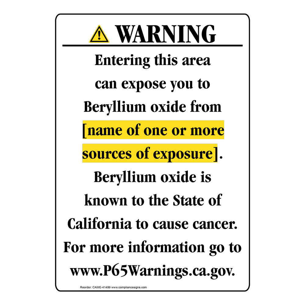Portrait California Prop 65 Chemical Exposure Area Warning Sign CAWE-41499