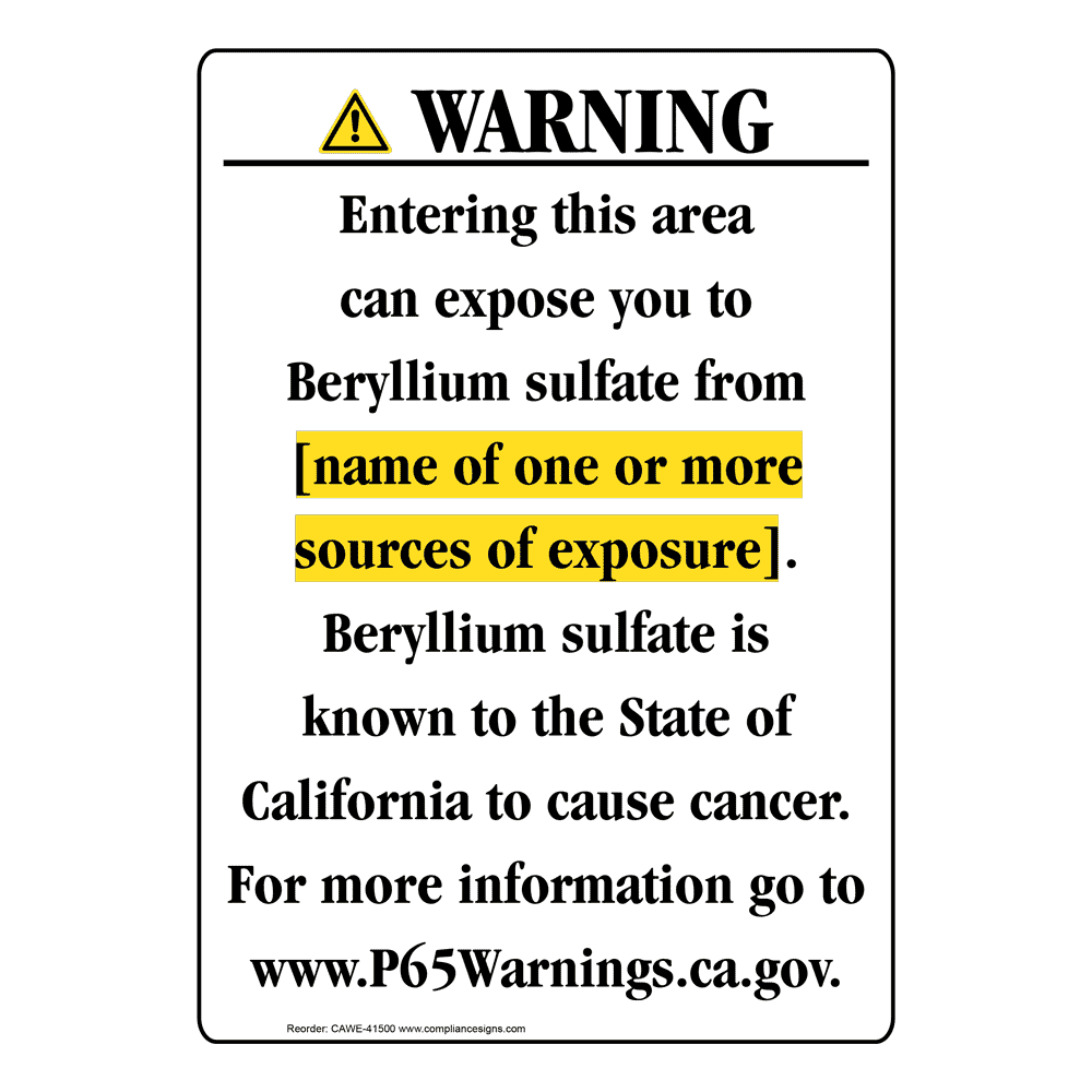 Portrait California Prop 65 Chemical Exposure Area Warning Sign CAWE-41500