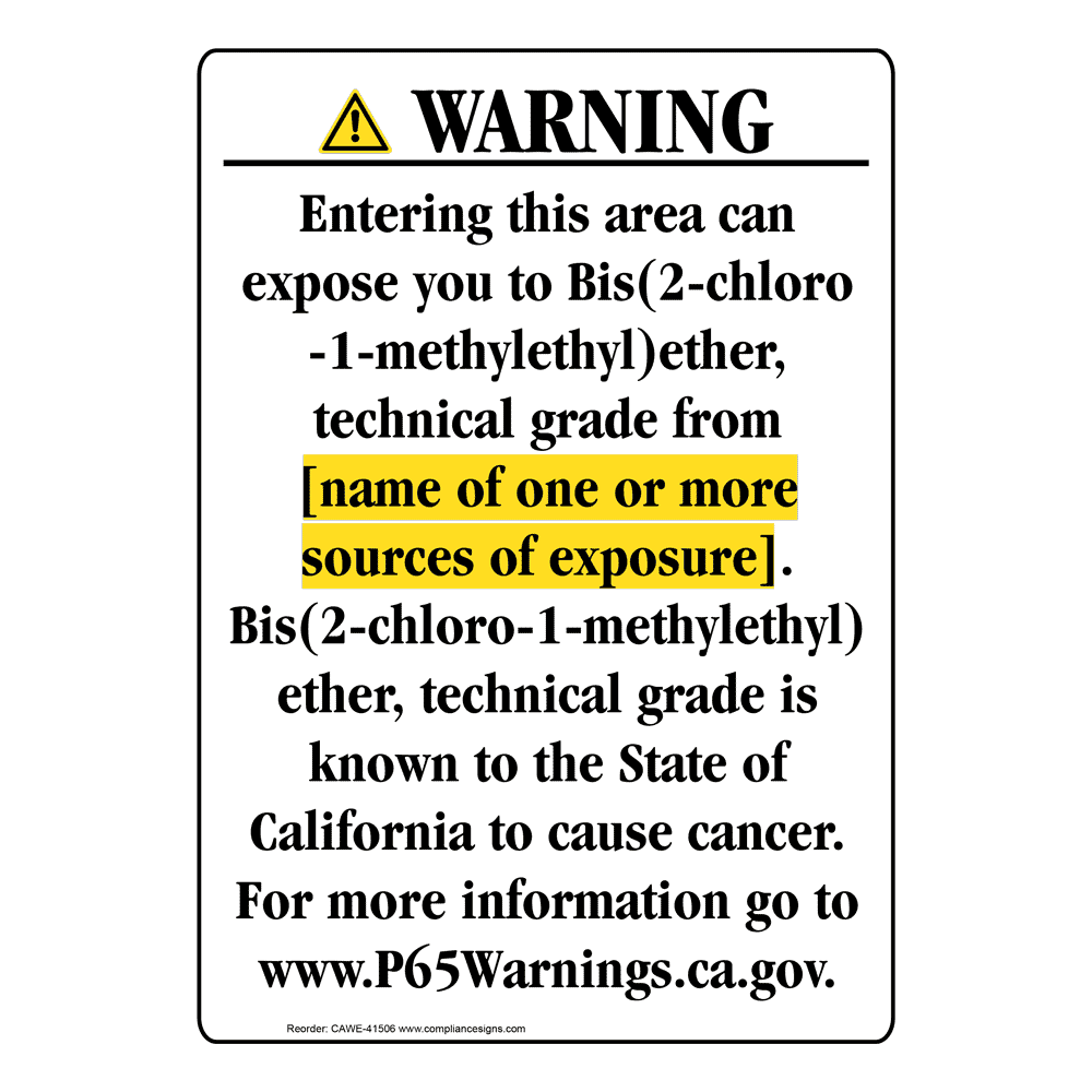Portrait California Prop 65 Chemical Exposure Area Warning Sign CAWE-41506