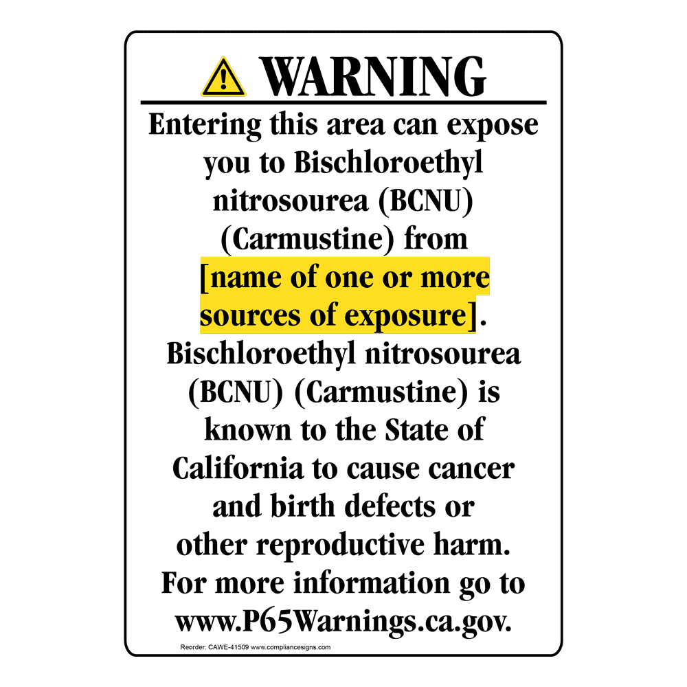 Portrait California Prop 65 Chemical Exposure Area Warning Sign CAWE-41509