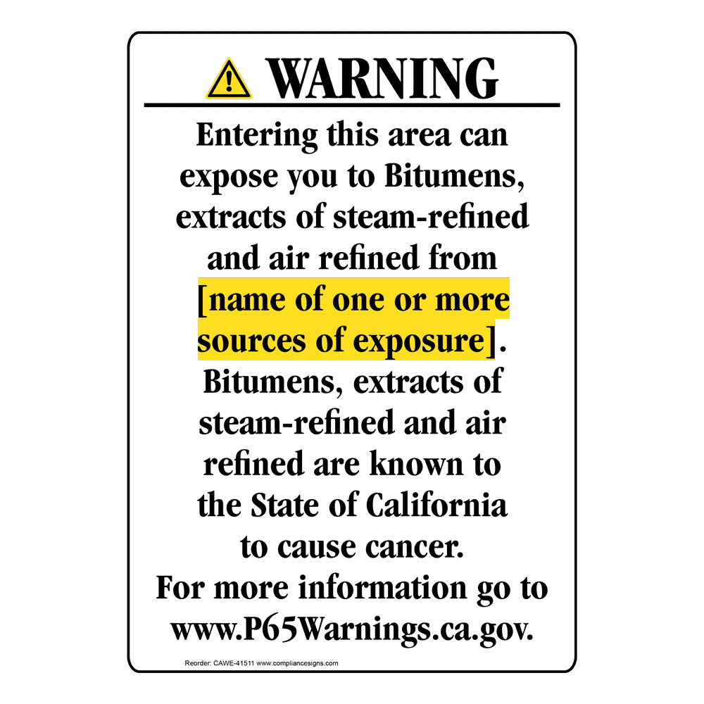 Portrait California Prop 65 Chemical Exposure Area Warning Sign CAWE-41511