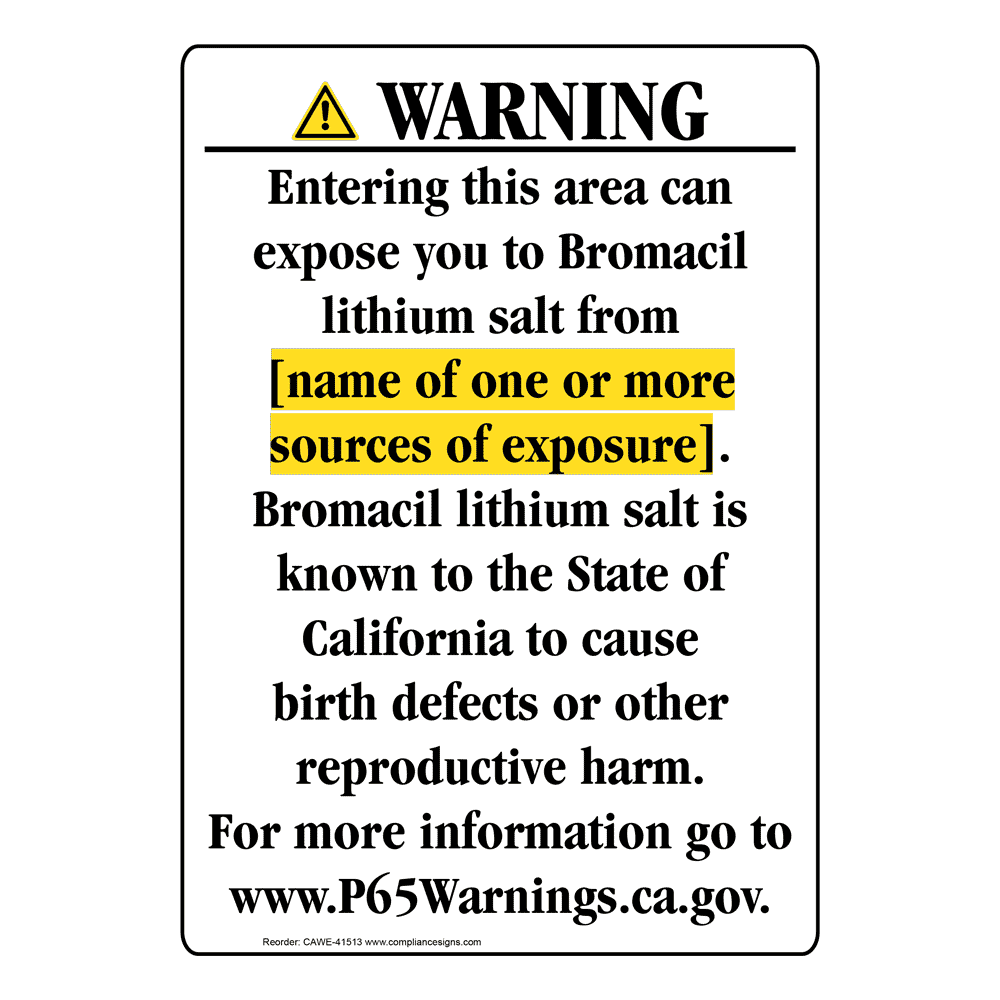 Portrait California Prop 65 Chemical Exposure Area Warning Sign CAWE-41513