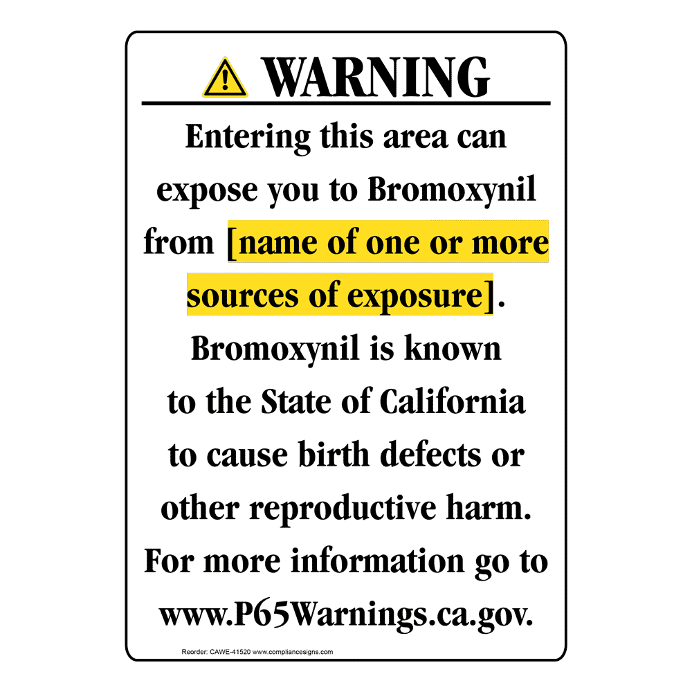 Portrait California Prop 65 Chemical Exposure Area Warning Sign CAWE-41520
