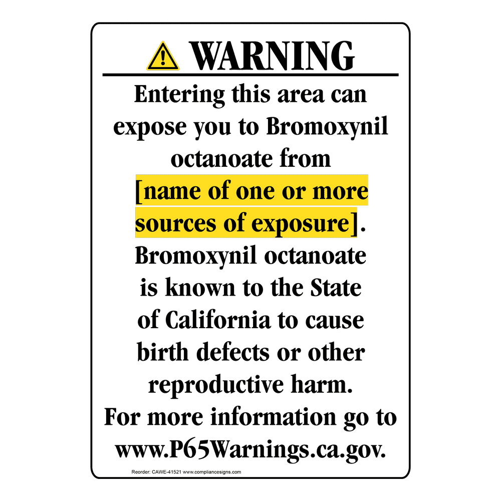 Portrait California Prop 65 Chemical Exposure Area Warning Sign CAWE-41521