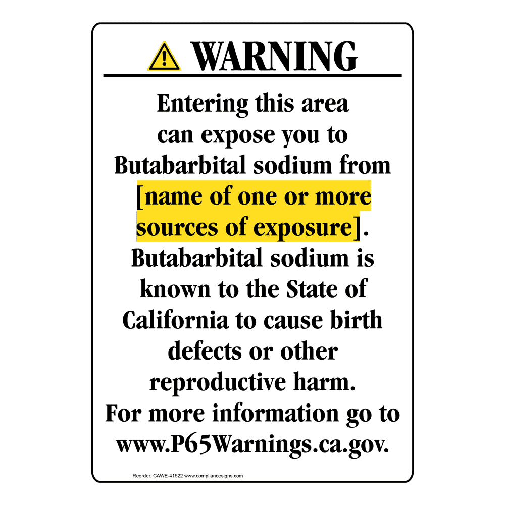 Portrait California Prop 65 Chemical Exposure Area Warning Sign CAWE-41522