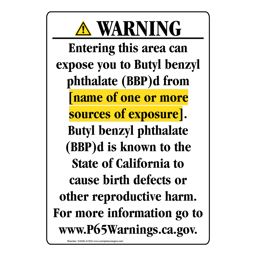 Portrait California Prop 65 Chemical Exposure Area Warning Sign CAWE-41523