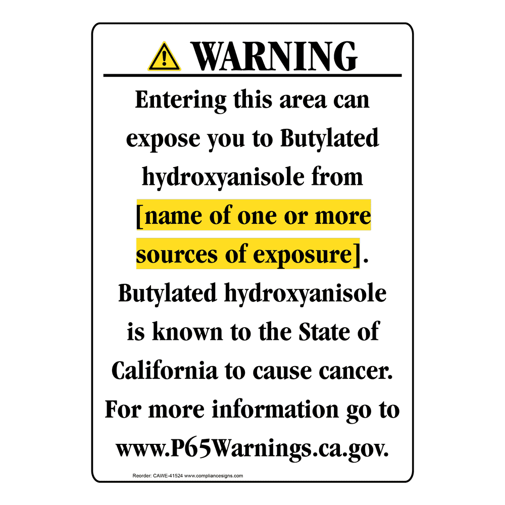 Portrait California Prop 65 Chemical Exposure Area Warning Sign CAWE-41524