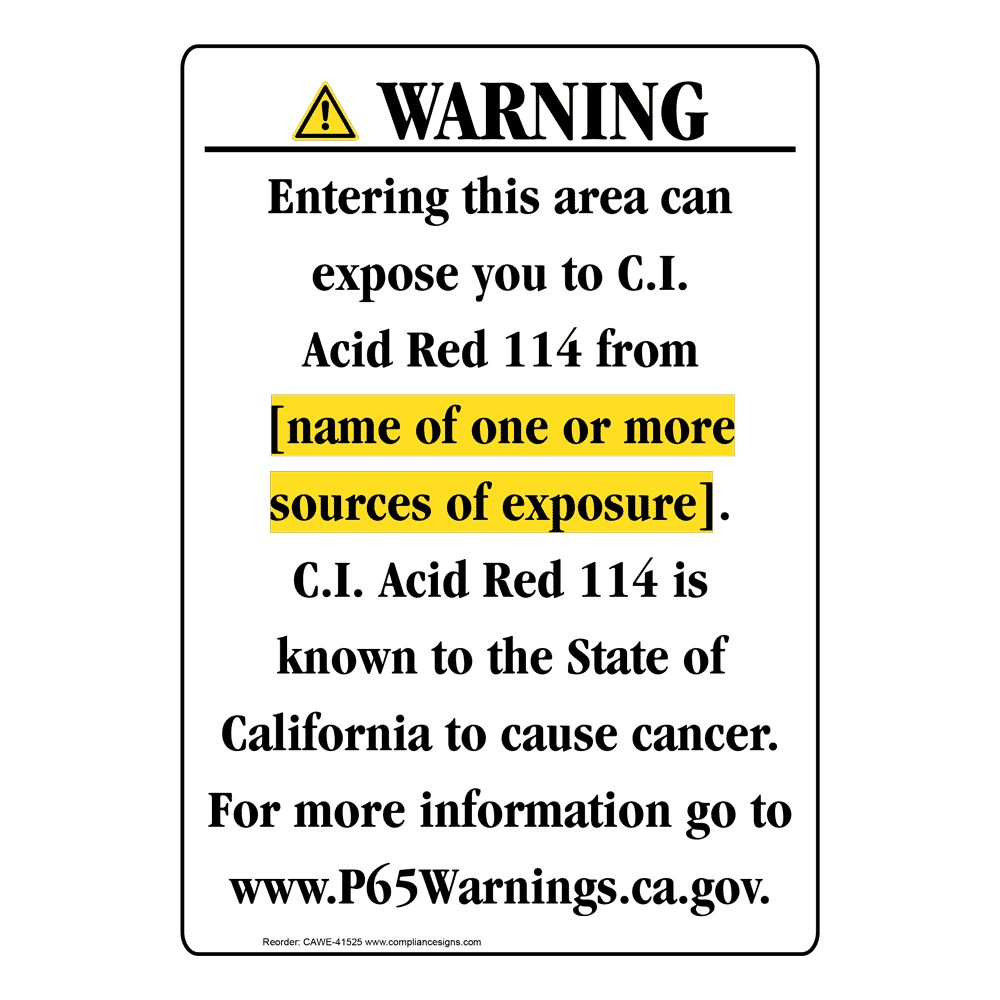 Portrait California Prop 65 Chemical Exposure Area Warning Sign CAWE-41525