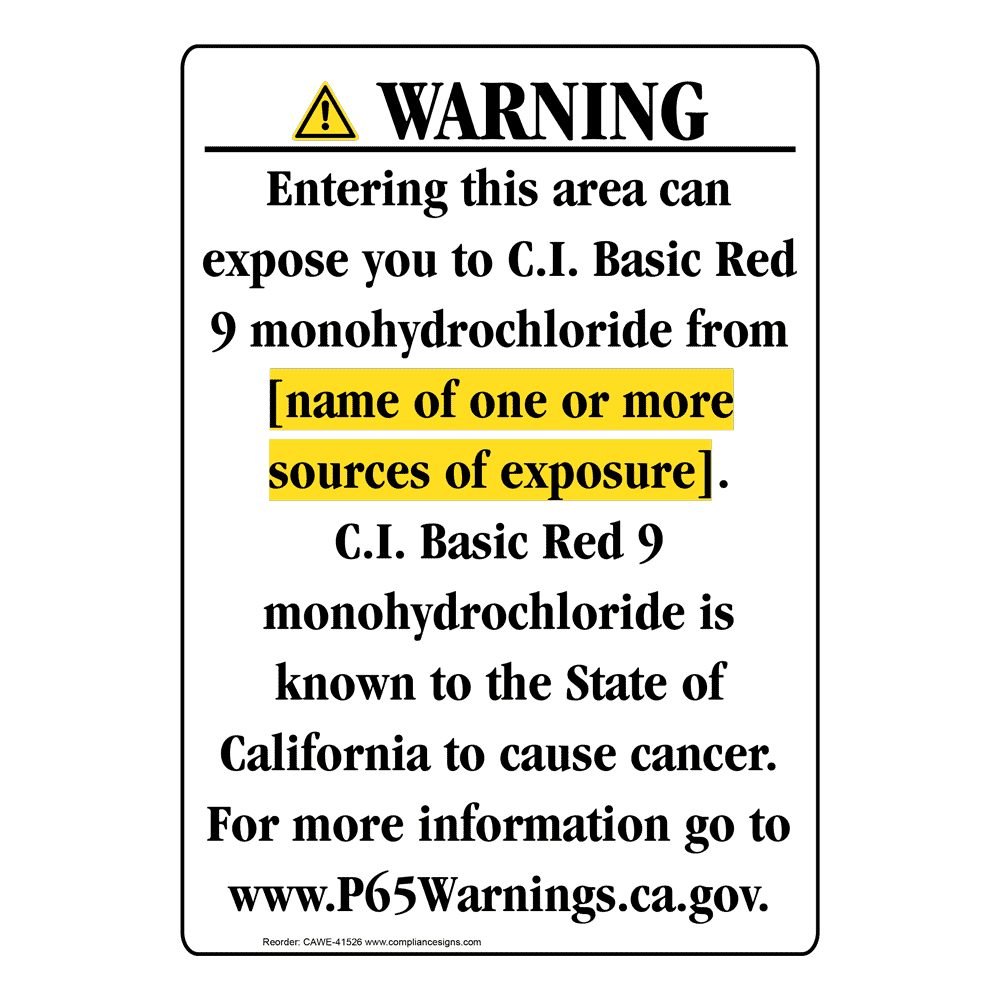 Portrait California Prop 65 Chemical Exposure Area Warning Sign CAWE-41526