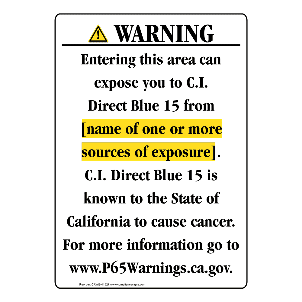Portrait California Prop 65 Chemical Exposure Area Warning Sign CAWE-41527