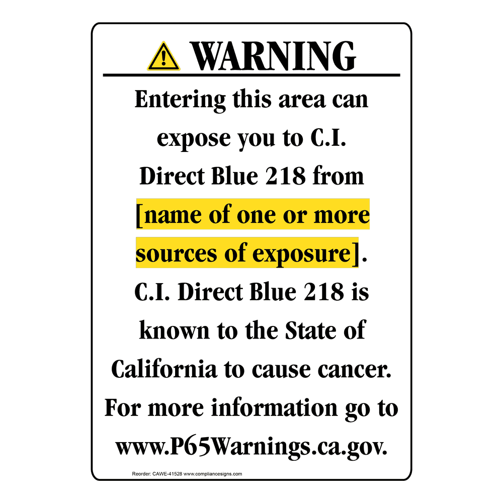 Portrait California Prop 65 Chemical Exposure Area Warning Sign CAWE-41528