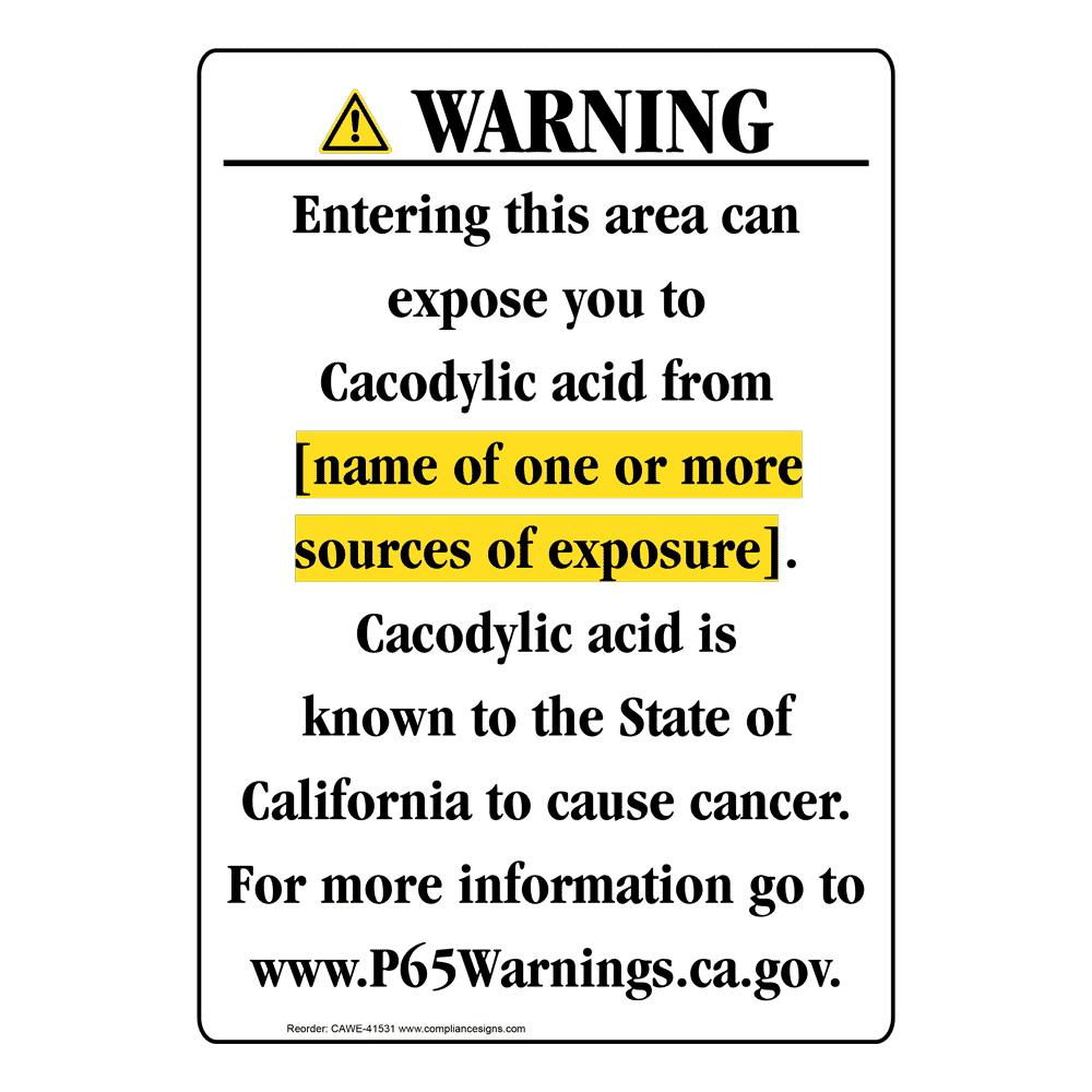 Portrait California Prop 65 Chemical Exposure Area Warning Sign CAWE-41531