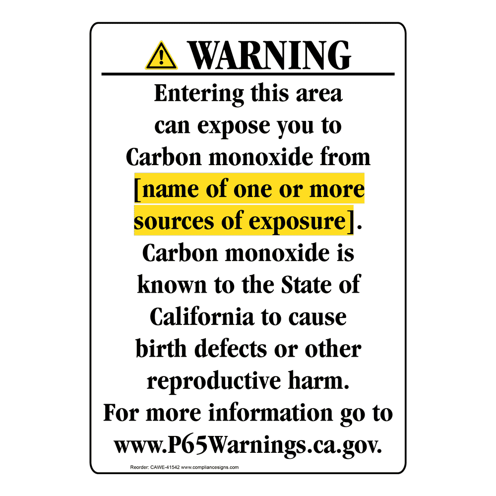 Portrait California Prop 65 Chemical Exposure Area Warning Sign CAWE-41542