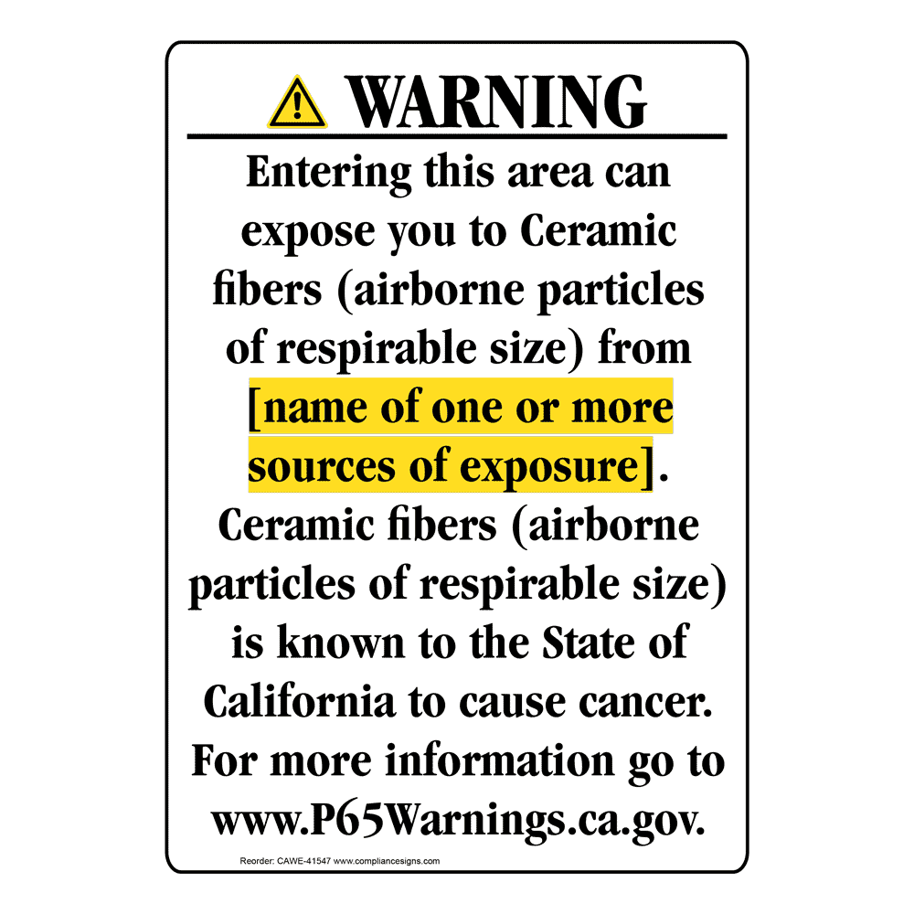 Portrait California Prop 65 Chemical Exposure Area Warning Sign CAWE-41547