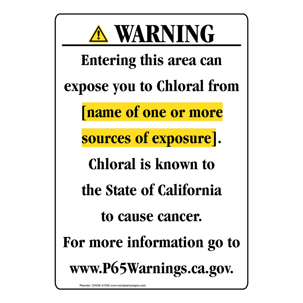 Portrait California Prop 65 Chemical Exposure Area Warning Sign CAWE-41550