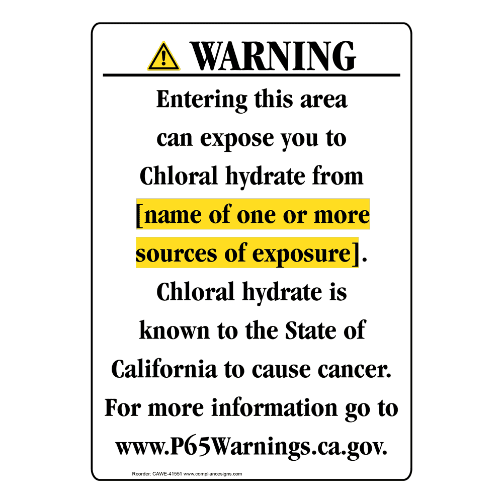 Portrait California Prop 65 Chemical Exposure Area Warning Sign CAWE-41551