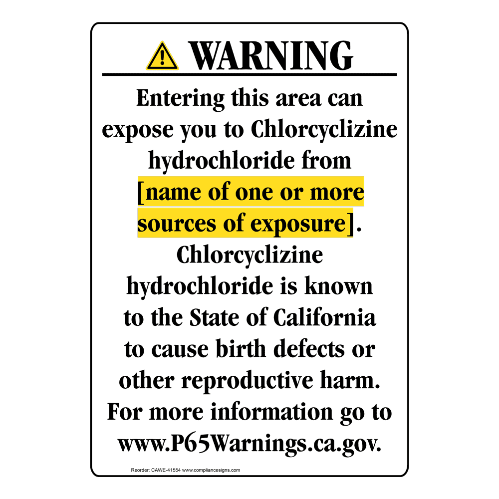 Portrait California Prop 65 Chemical Exposure Area Warning Sign CAWE-41554