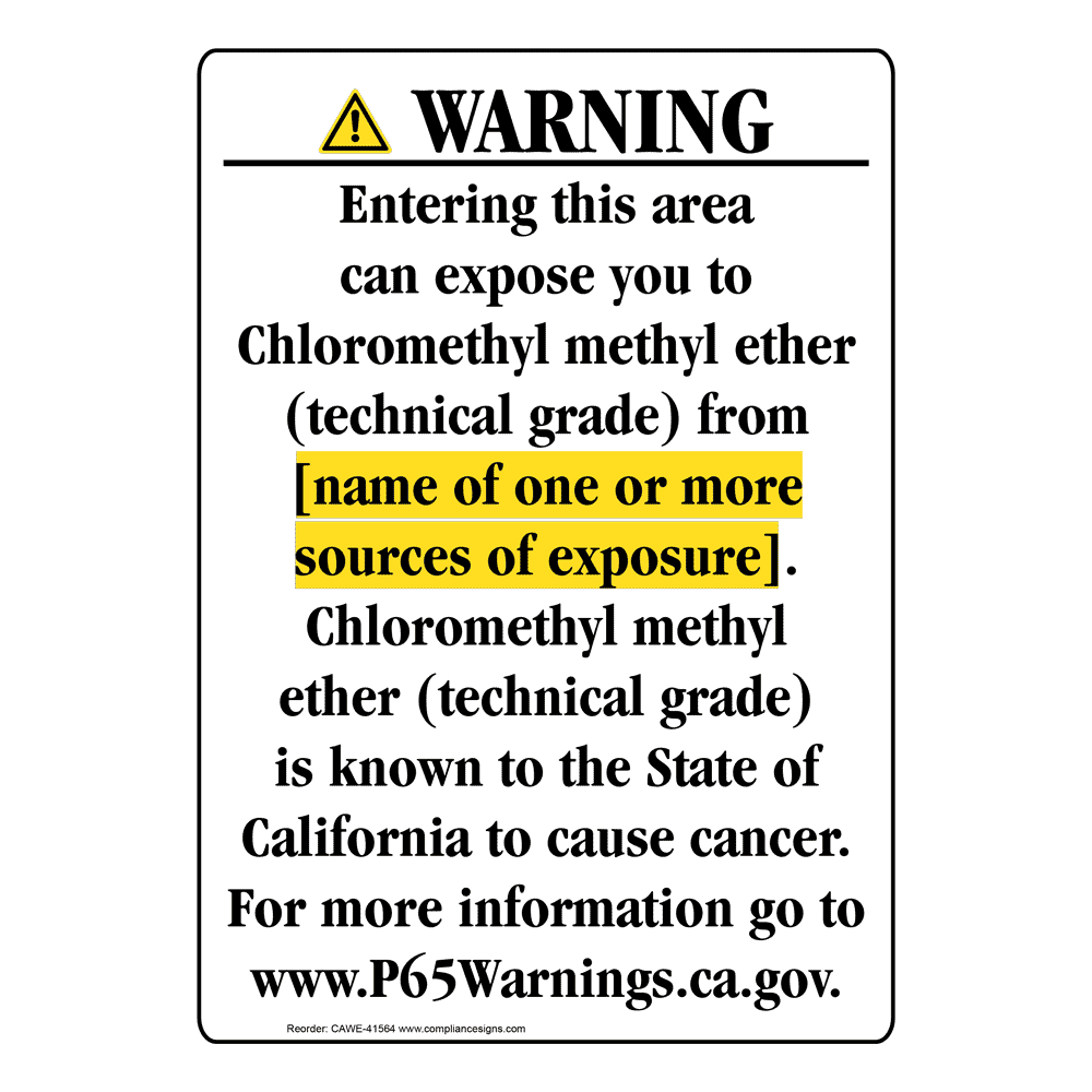 Portrait California Prop 65 Chemical Exposure Area Warning Sign CAWE-41564