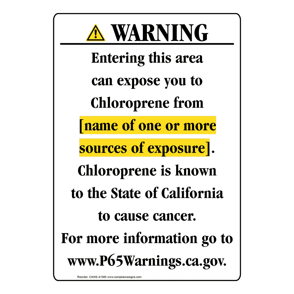 Portrait California Prop 65 Chemical Exposure Area Warning Sign CAWE-41565