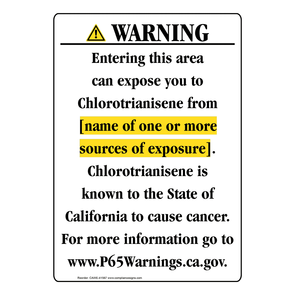 Portrait California Prop 65 Chemical Exposure Area Warning Sign CAWE-41567