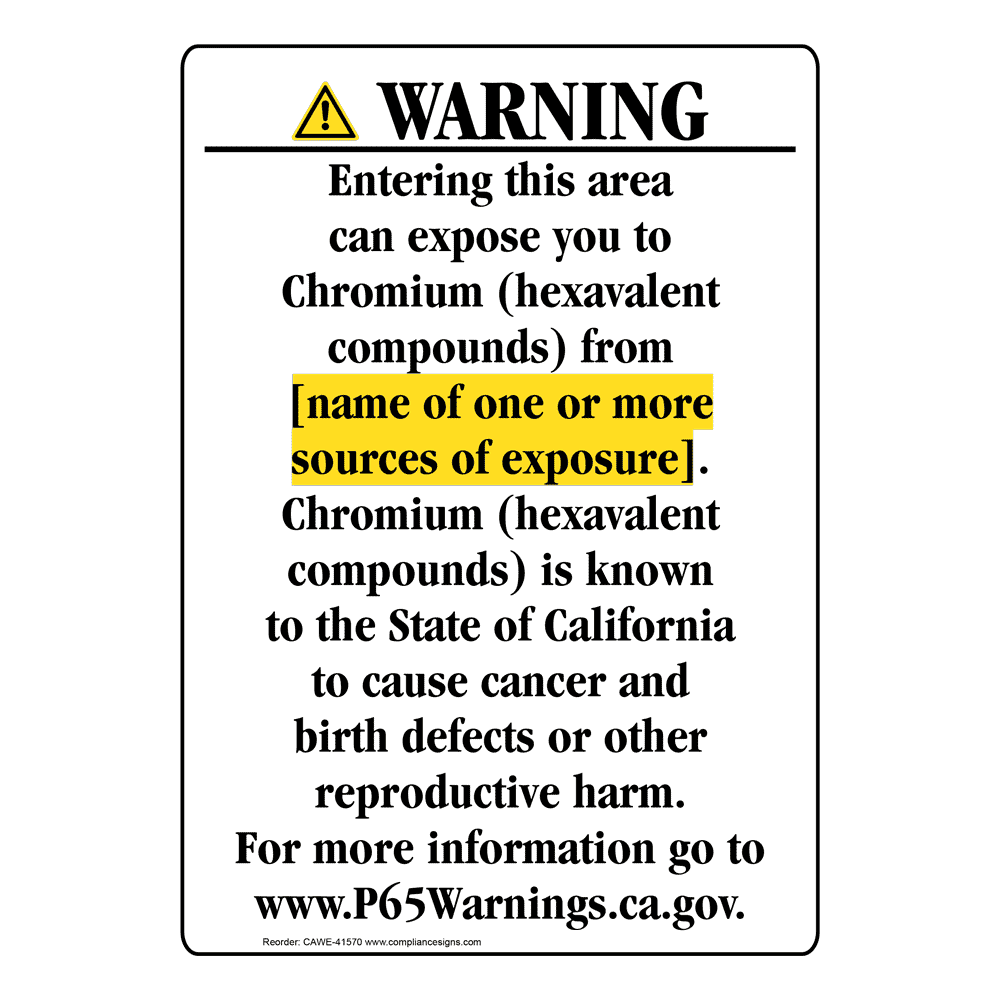 Portrait California Prop 65 Chemical Exposure Area Warning Sign CAWE-41570