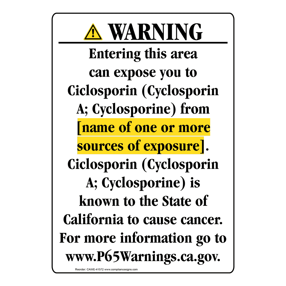 Portrait California Prop 65 Chemical Exposure Area Warning Sign CAWE-41572