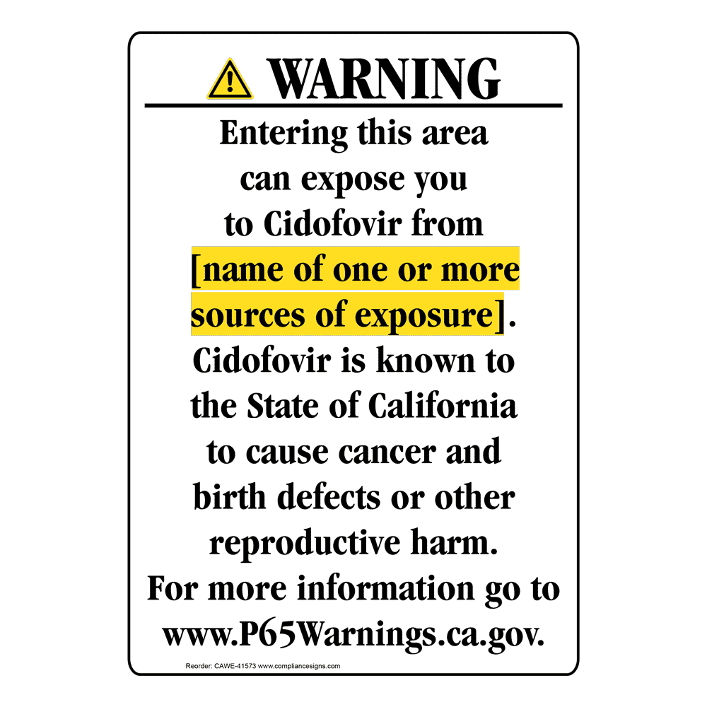 Portrait California Prop 65 Chemical Exposure Area Warning Sign CAWE-41573