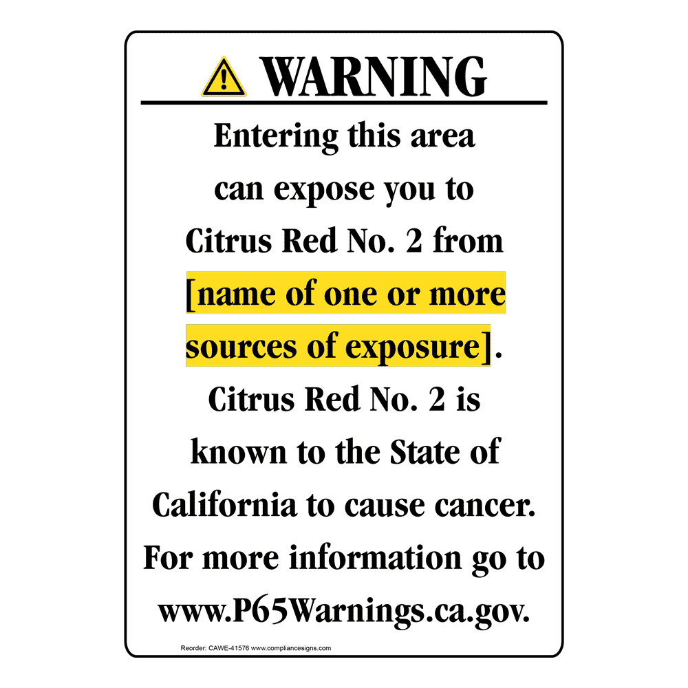 Portrait California Prop 65 Chemical Exposure Area Warning Sign CAWE-41576