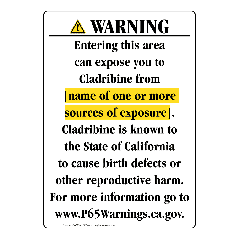 Portrait California Prop 65 Chemical Exposure Area Warning Sign CAWE-41577