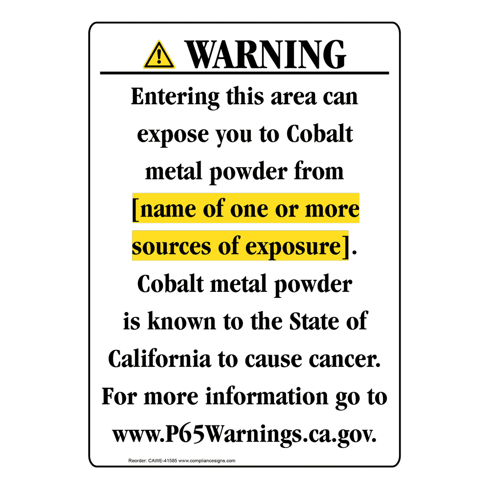 Portrait California Prop 65 Chemical Exposure Area Warning Sign CAWE-41585