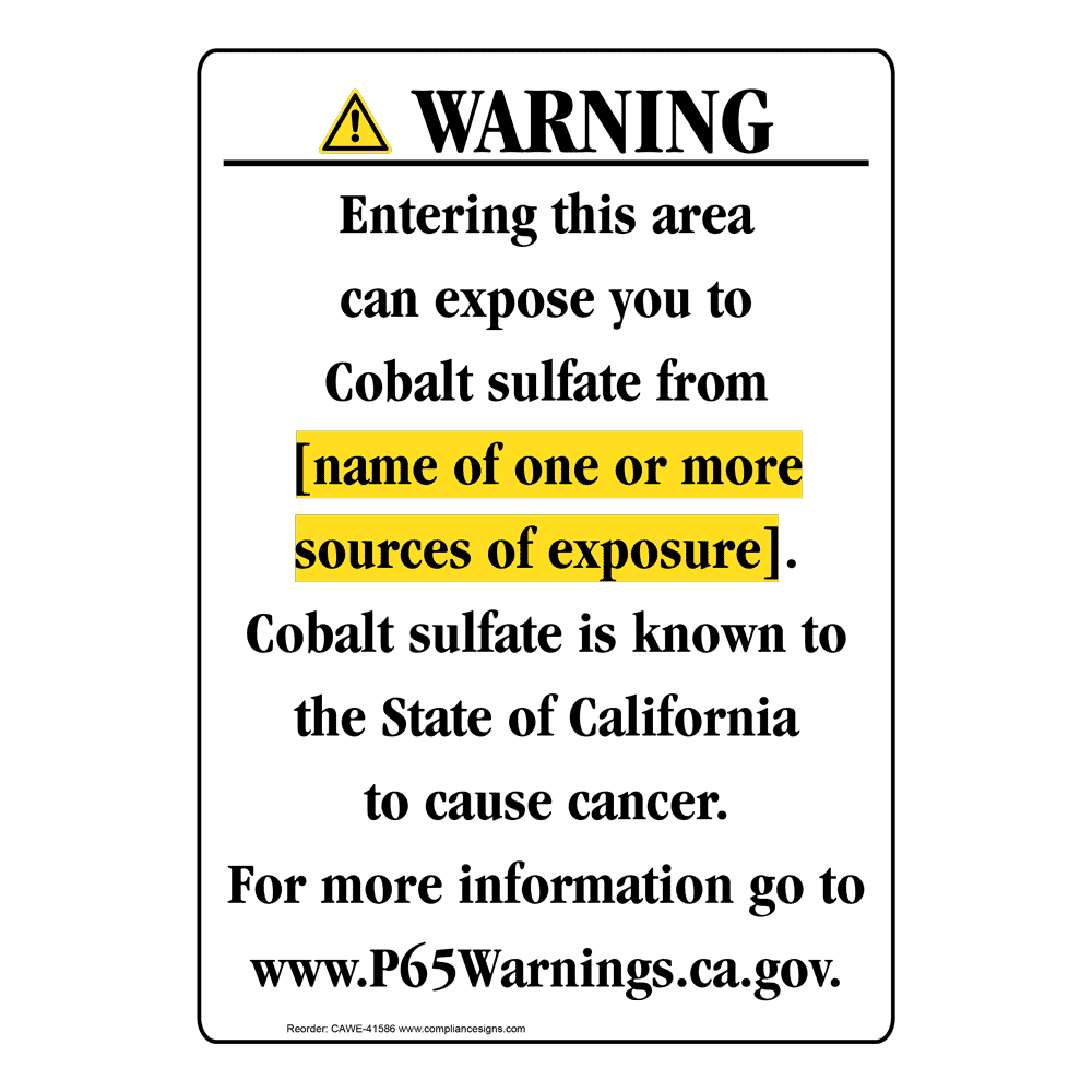 Portrait California Prop 65 Chemical Exposure Area Warning Sign CAWE41586