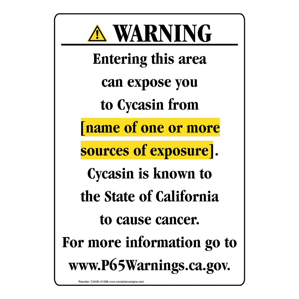 Portrait California Prop 65 Chemical Exposure Area Warning Sign CAWE-41598