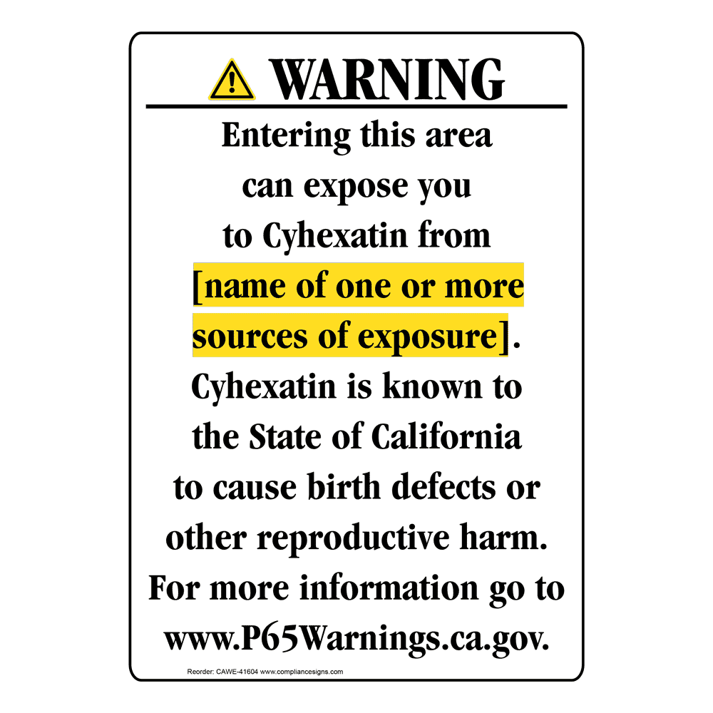 Portrait California Prop 65 Chemical Exposure Area Warning Sign CAWE-41604