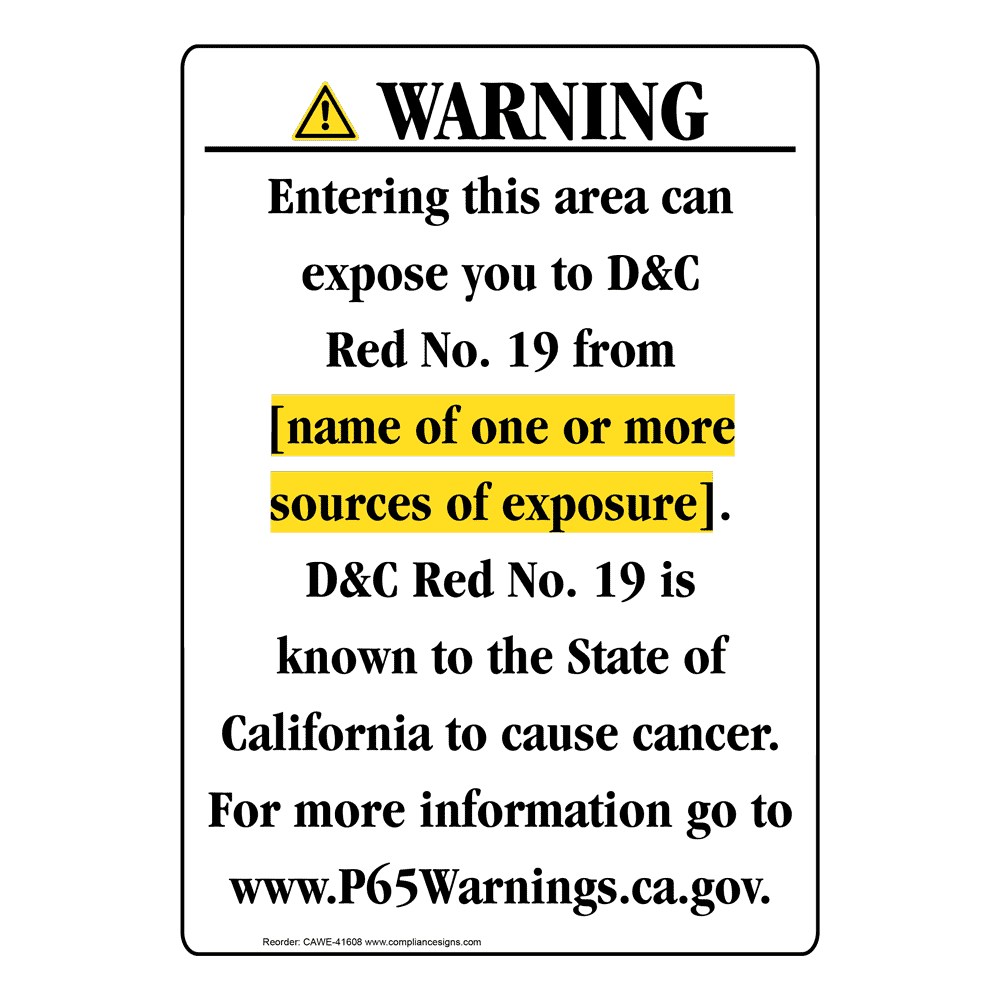 Portrait California Prop 65 Chemical Exposure Area Warning Sign CAWE-41608