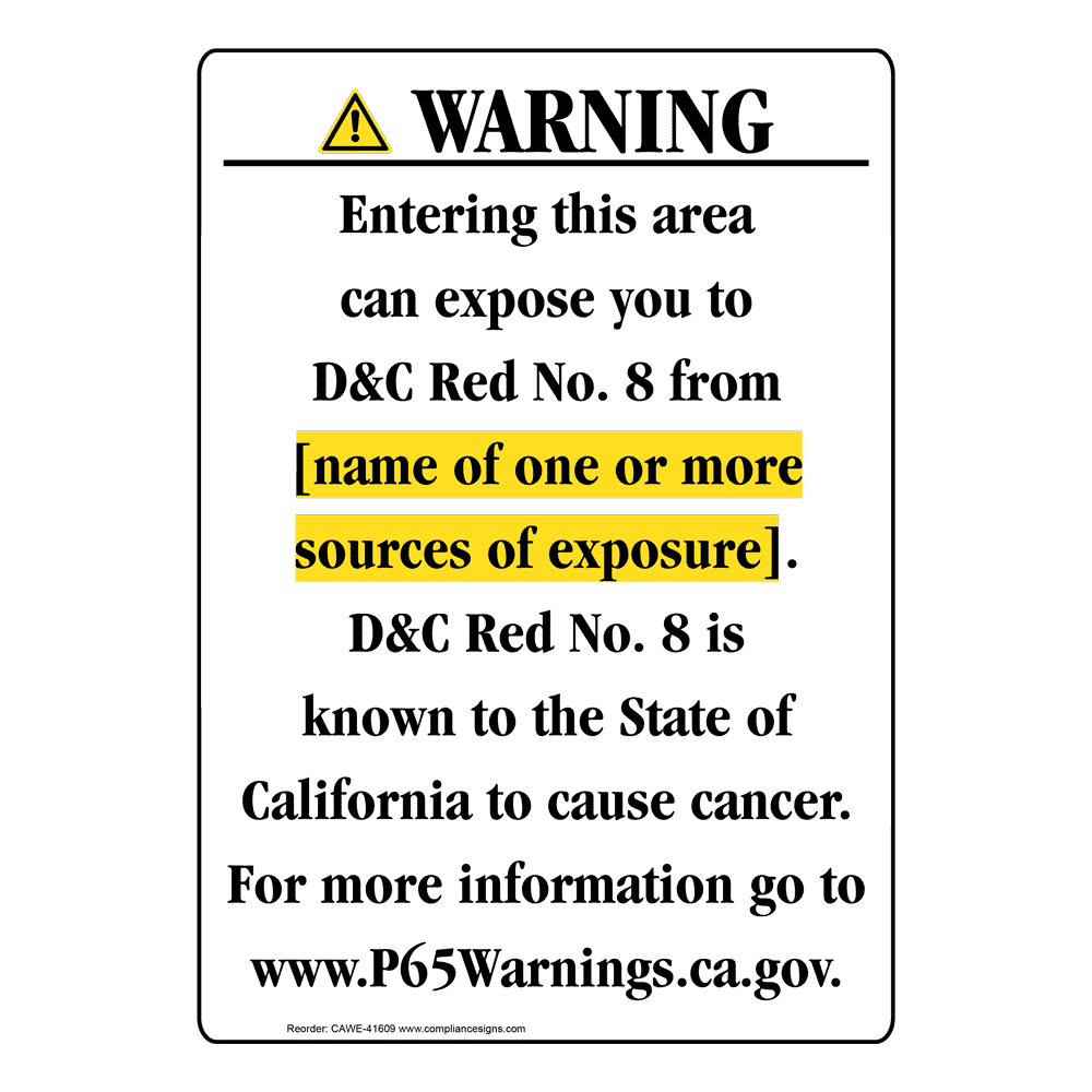 Portrait California Prop 65 Chemical Exposure Area Warning Sign CAWE-41609