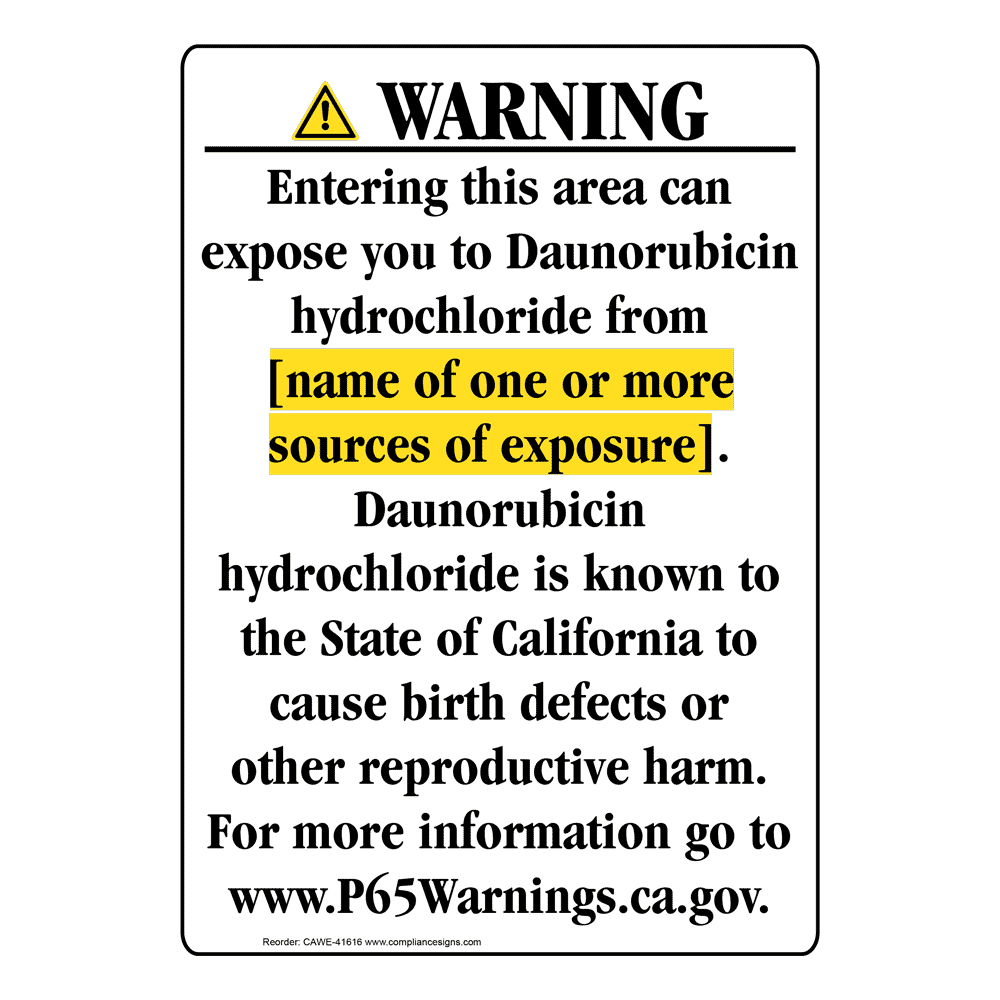 Portrait California Prop 65 Chemical Exposure Area Warning Sign CAWE-41616
