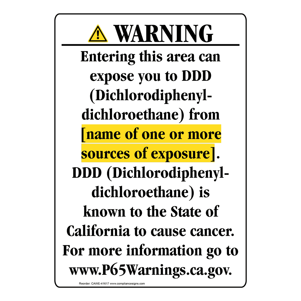 Portrait California Prop 65 Chemical Exposure Area Warning Sign CAWE-41617