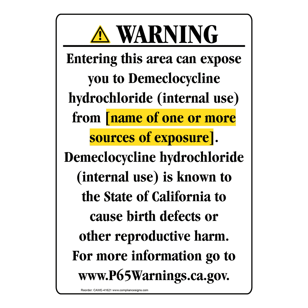 Portrait California Prop 65 Chemical Exposure Area Warning Sign CAWE-41621