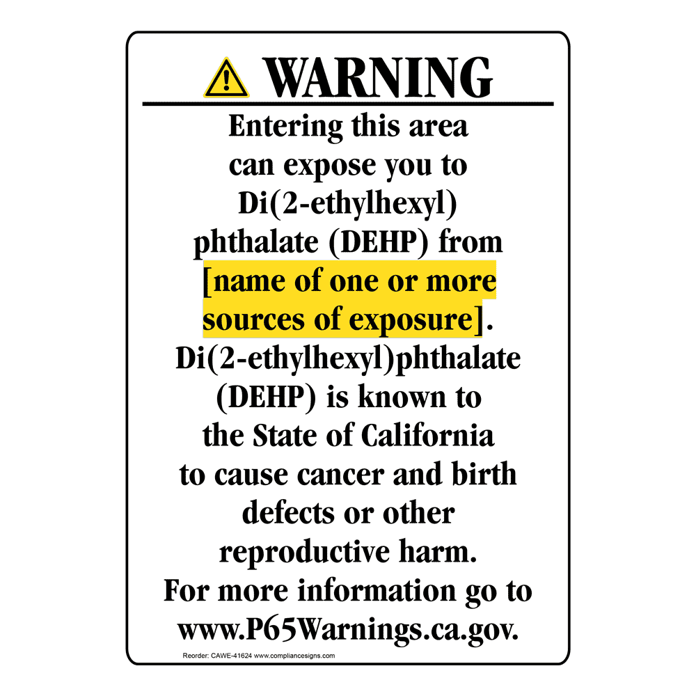 Portrait California Prop 65 Chemical Exposure Area Warning Sign CAWE-41624