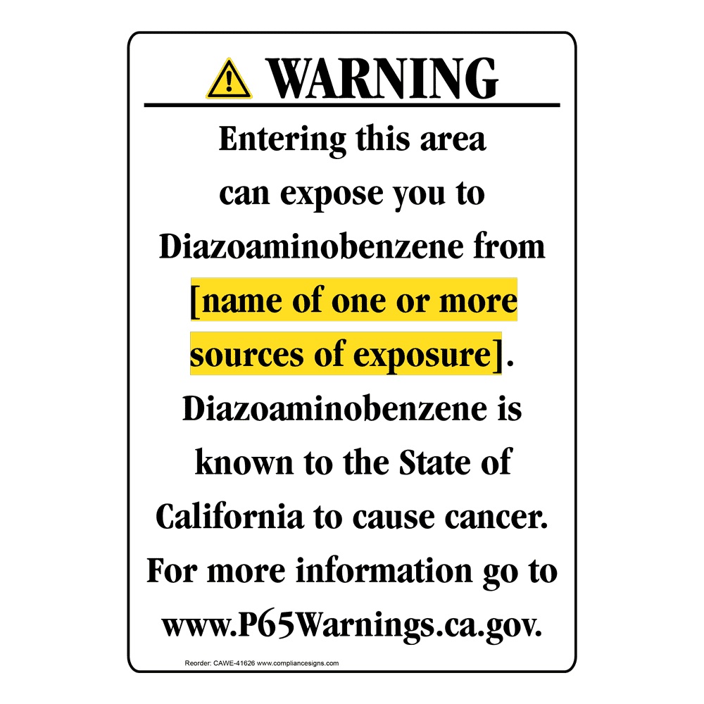Portrait California Prop 65 Chemical Exposure Area Warning Sign CAWE-41626