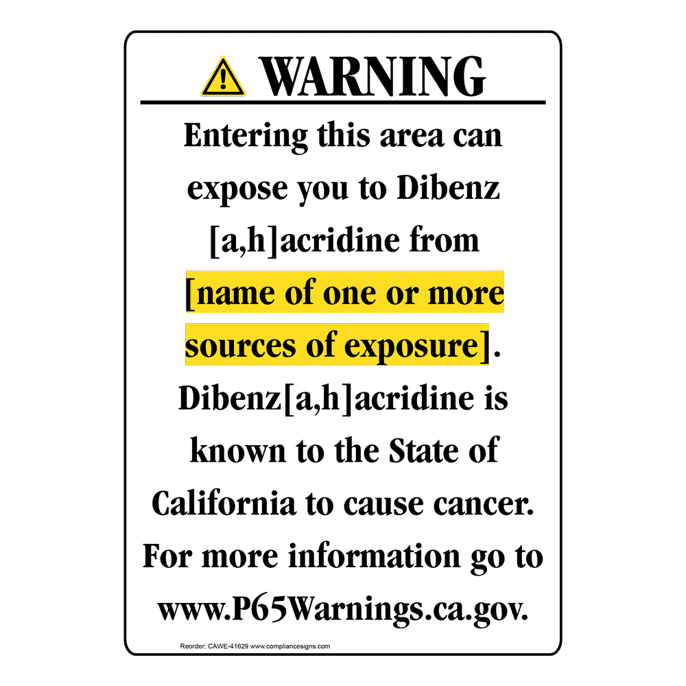 Portrait California Prop 65 Chemical Exposure Area Warning Sign CAWE-41629