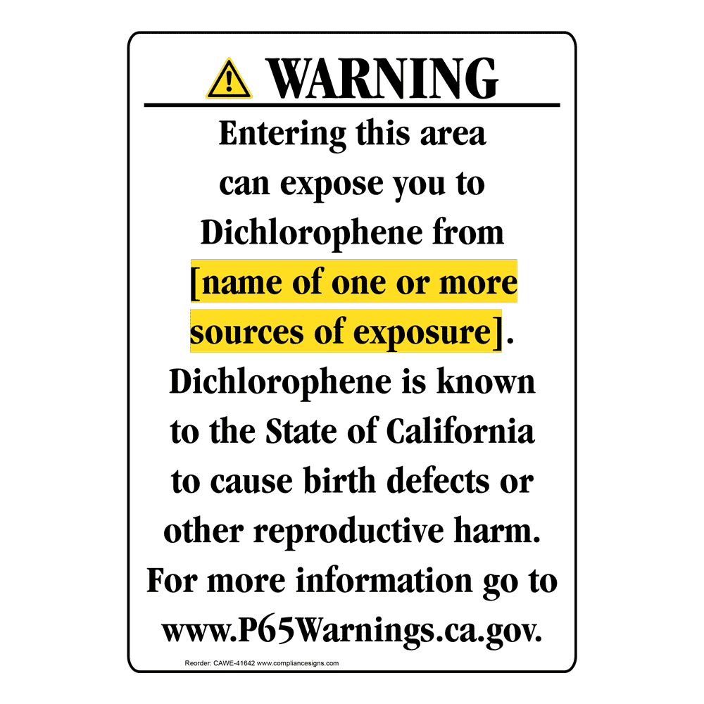 Portrait California Prop 65 Chemical Exposure Area Warning Sign CAWE-41642