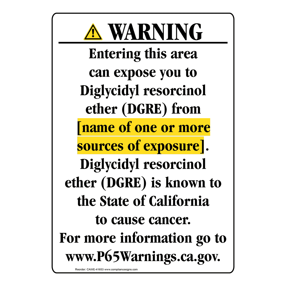Portrait California Prop 65 Chemical Exposure Area Warning Sign CAWE-41653