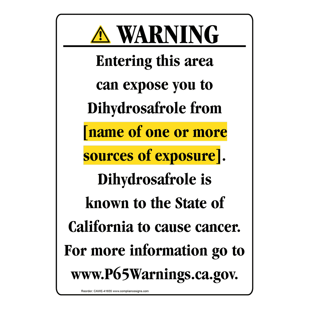 Portrait California Prop 65 Chemical Exposure Area Warning Sign CAWE-41655