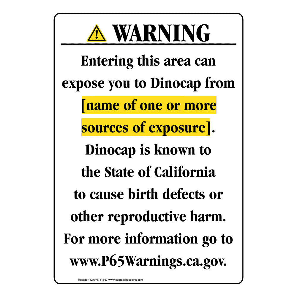 Portrait California Prop 65 Chemical Exposure Area Warning Sign CAWE-41667
