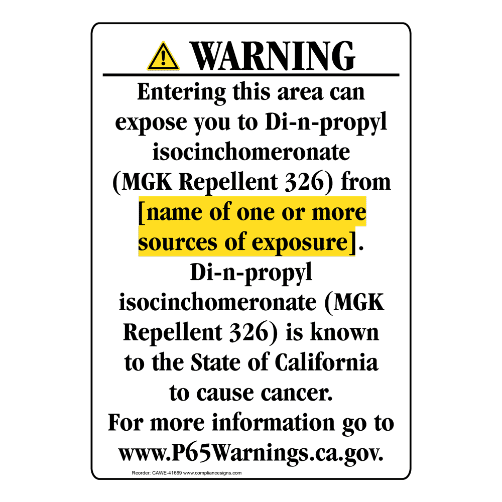 Portrait California Prop 65 Chemical Exposure Area Warning Sign CAWE-41669