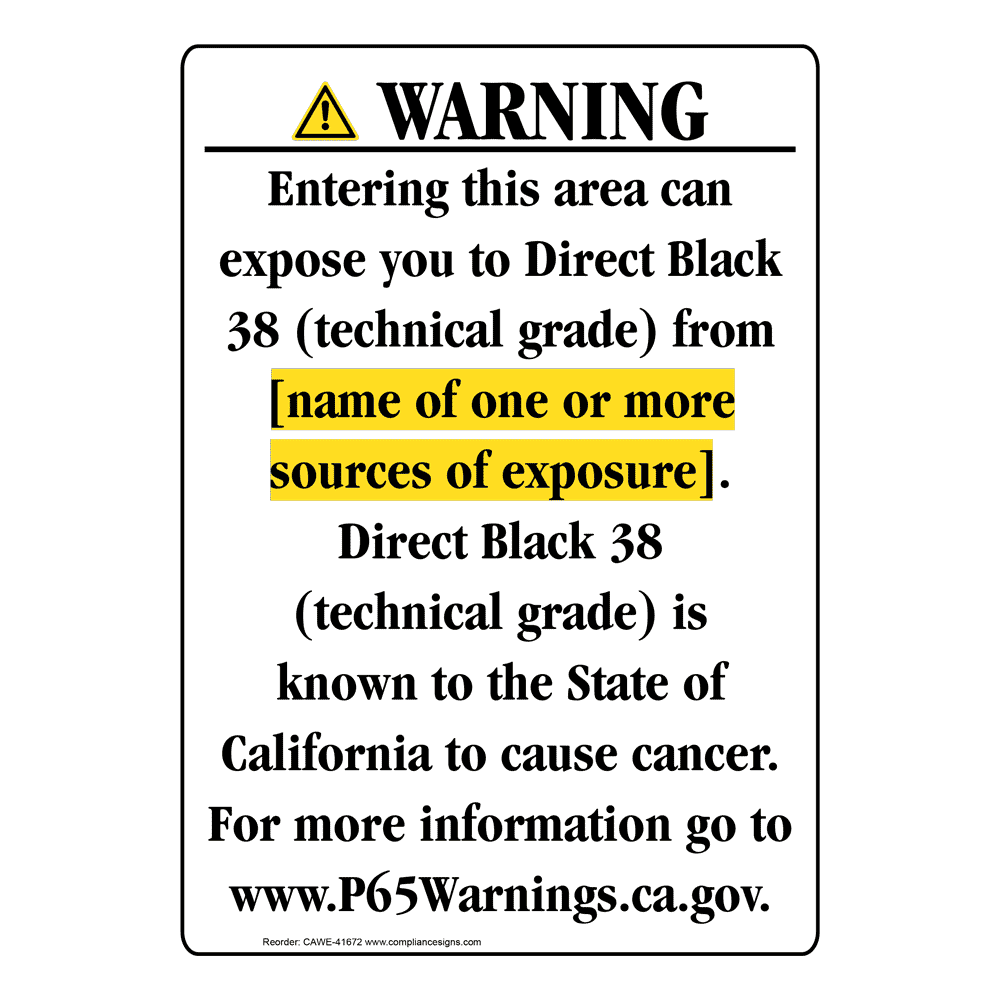 Portrait California Prop 65 Chemical Exposure Area Warning Sign CAWE-41672