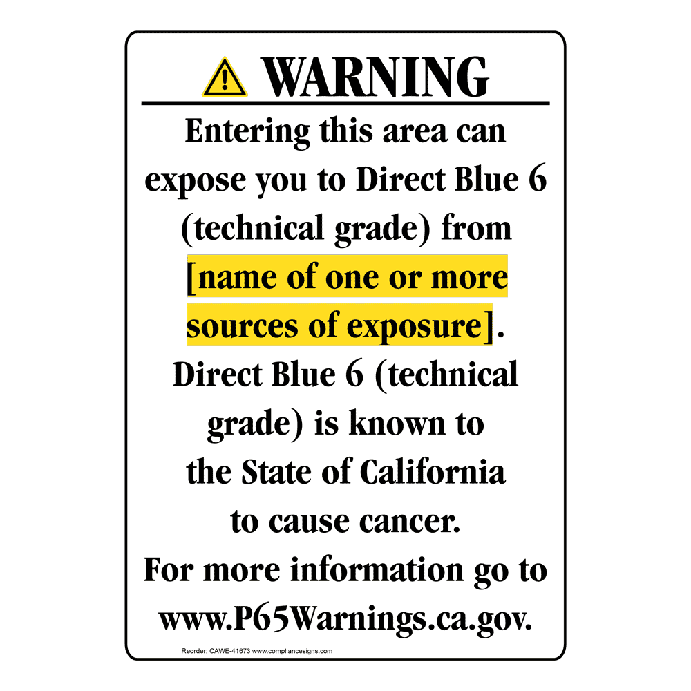 Portrait California Prop 65 Chemical Exposure Area Warning Sign CAWE-41673